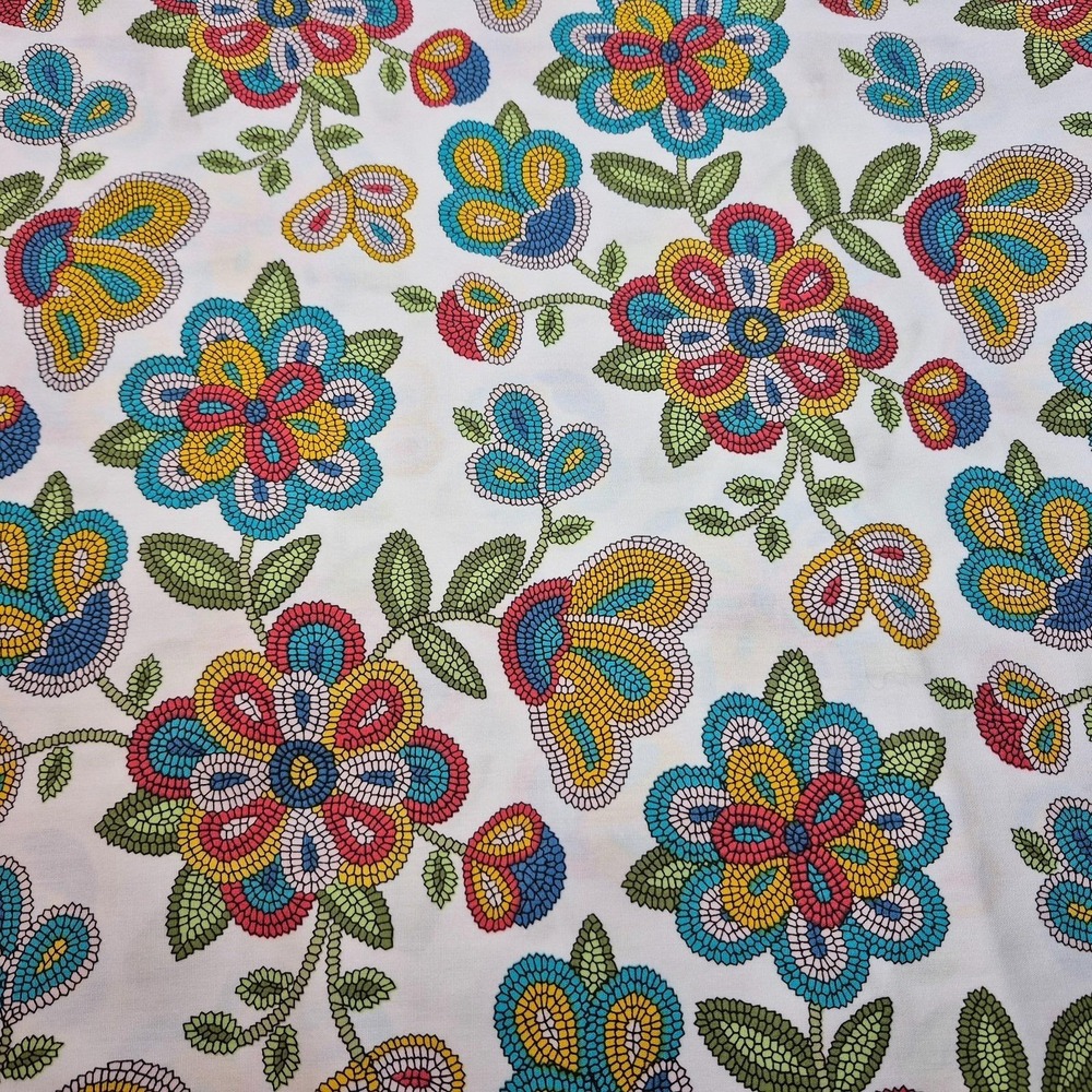 Elizabeth Studio White Tucson Beaded Flower Cotton Fabric 3.5 Yd x 59" Wide